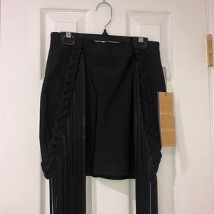 Fringe detail bandage mini skirt